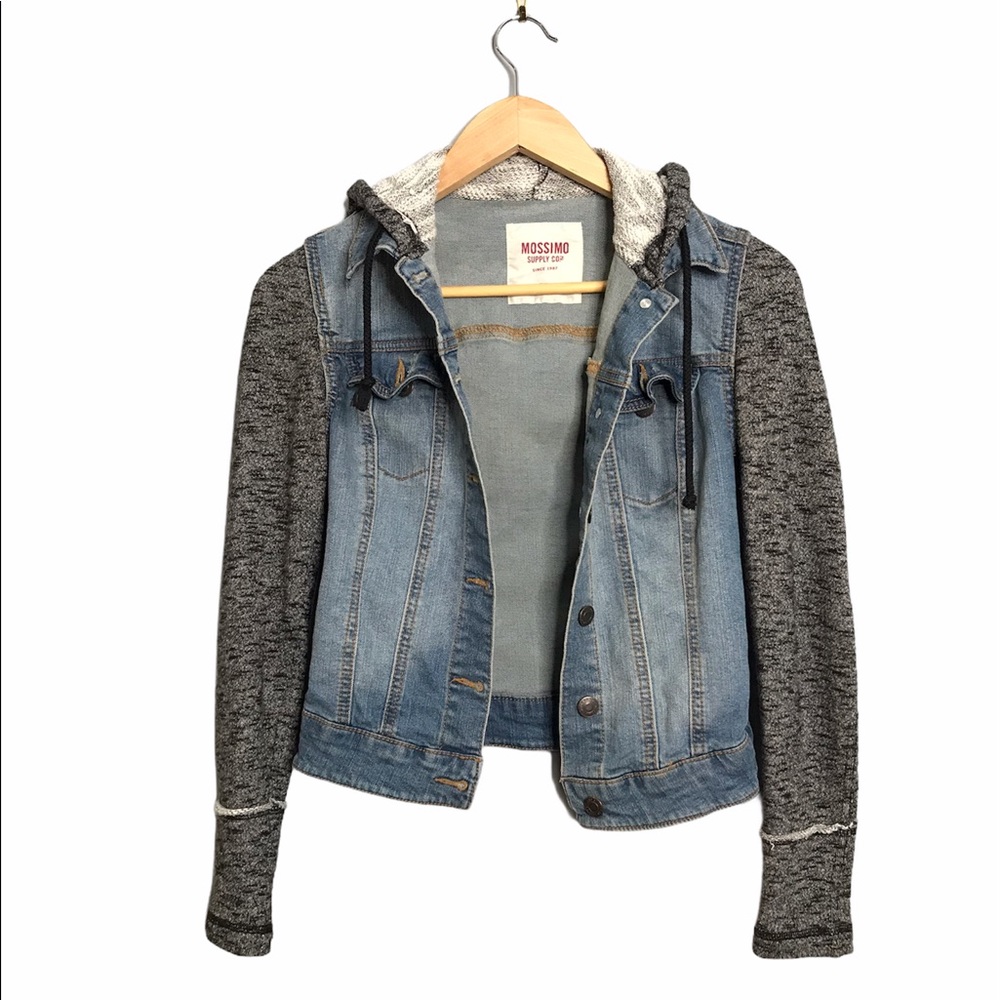 Mossimo | Layered Jean Jacket & Gray Hoodie Jacket •
